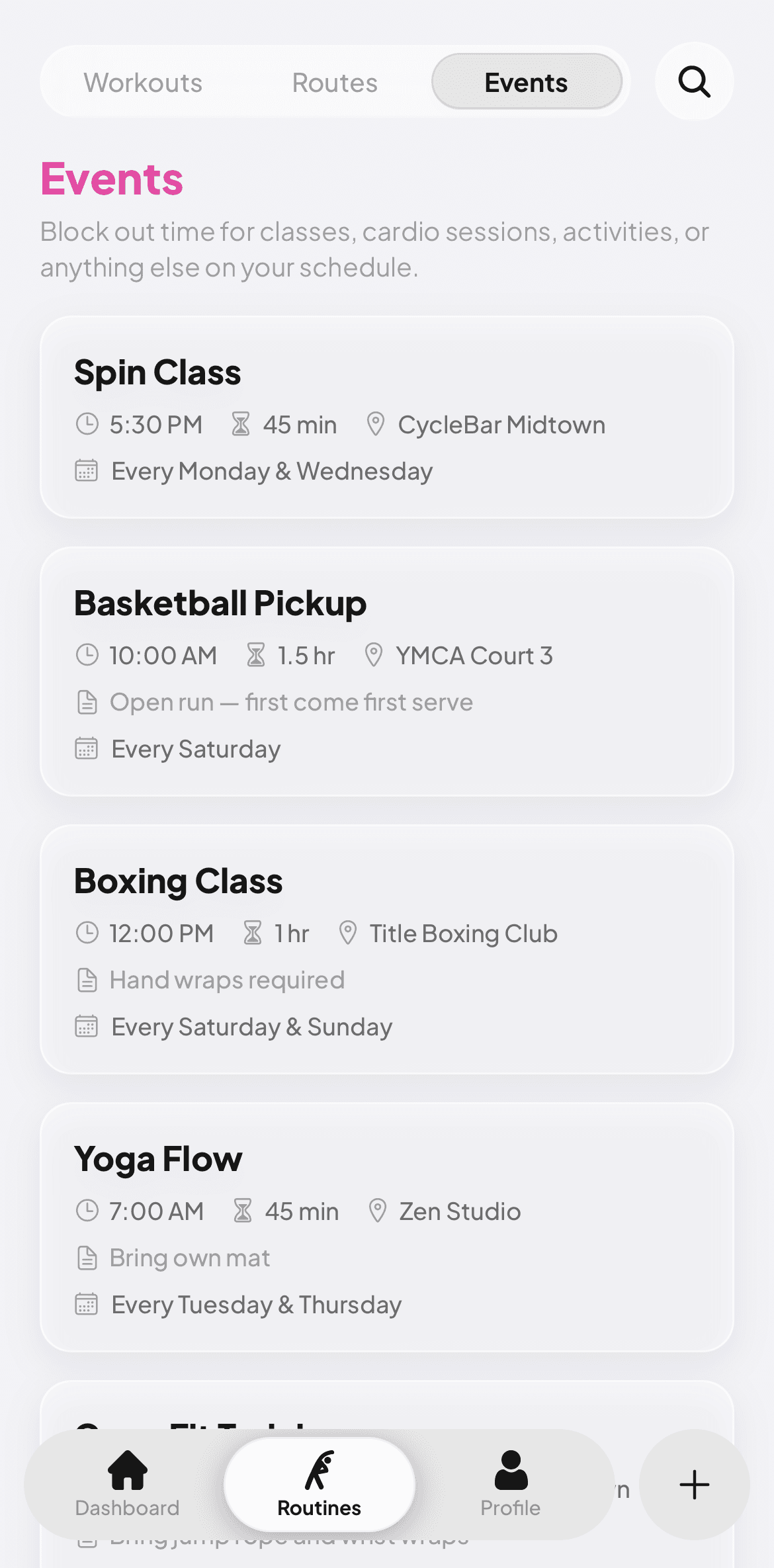 Event scheduling with classes